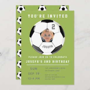 Invitation de soccer photo verte deuxième annivers