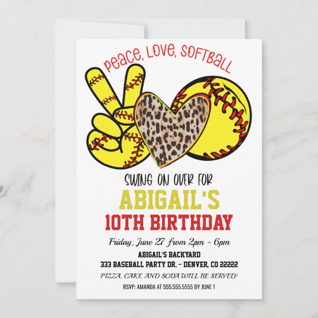 Invitation de softball amour et paix (Devant)