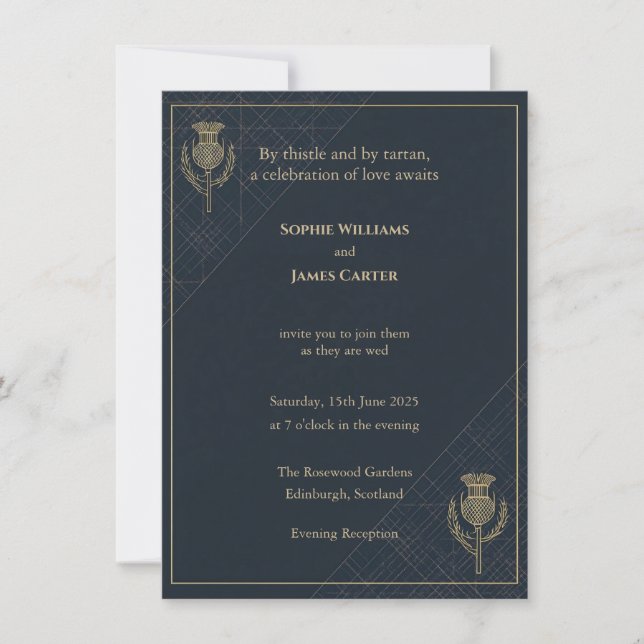 Invitation de soirée à carreaux d'Écosse Navy Or (Devant)
