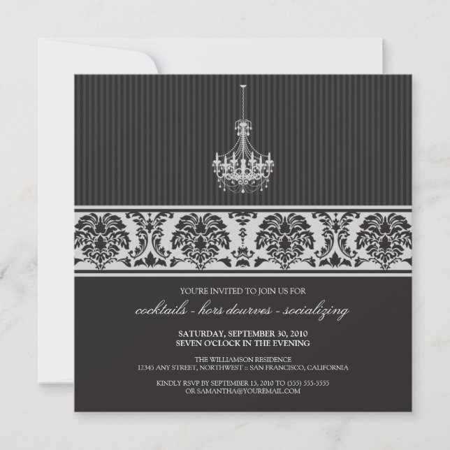 Invitation de soirée cocktail du lustre (noir/arge (Devant)