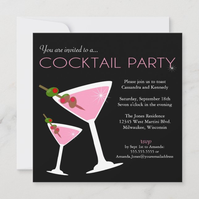Invitation de soirée Cocktail Pink Martini (Devant)