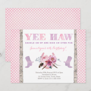 invitation de soirée cowgirl avec bottes et fer à