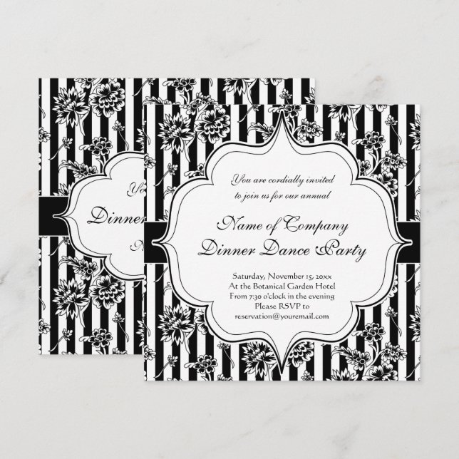 Invitation de soirée dansante formelle en noir élé (Devant / Derrière)