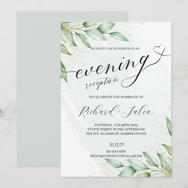 Invitation de soirée de réception de mariage IRINA (Devant / Derrière)