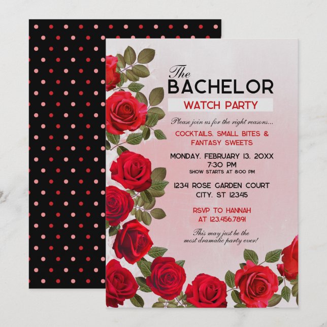 Invitation de soirée de visualisation de Bachelor  (Devant / Derrière)