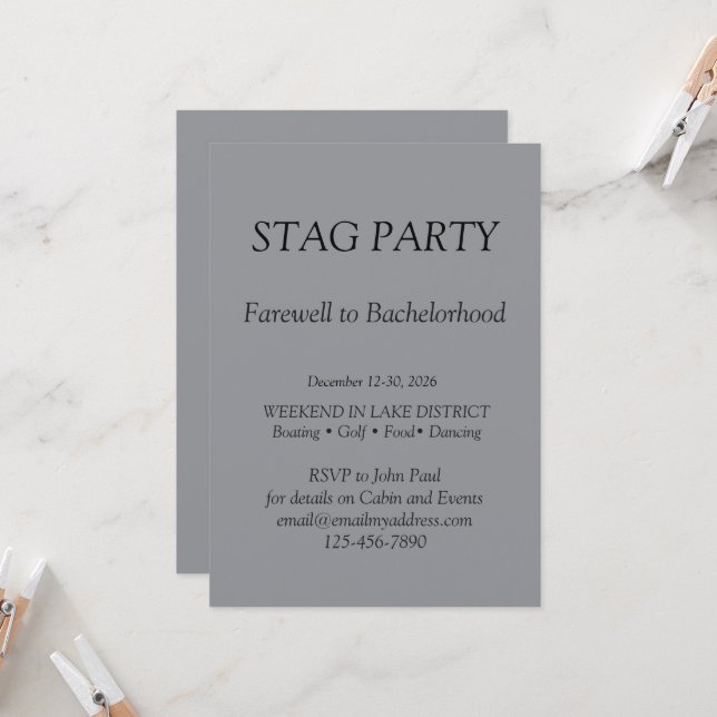 Invitation de soirée d'enterrement de vie de garço (Devant/Arrière en situation)