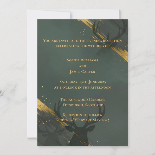 Invitation de soirée dorée et sarcelle foncée  (Devant)