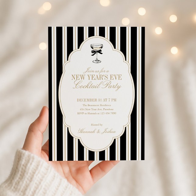 Invitation de soirée du Nouvel An à rayures modern (Créateur téléchargé)
