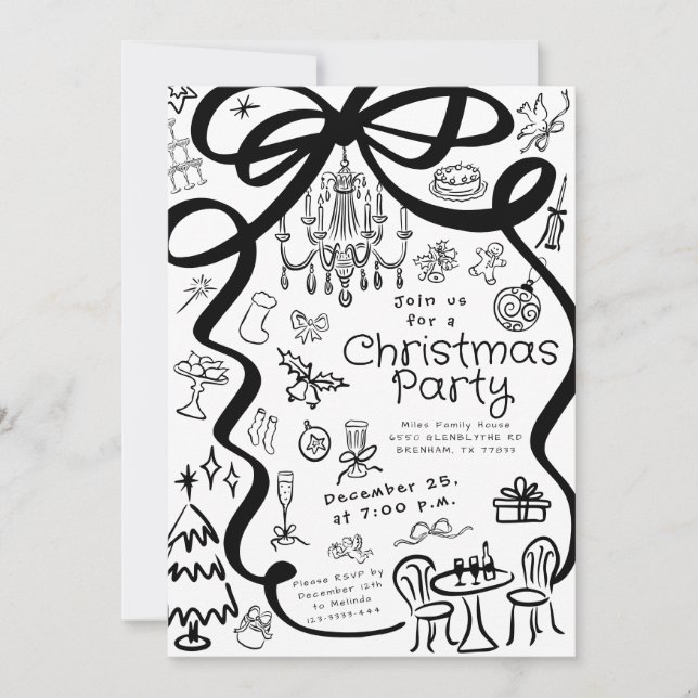 Invitation de soirée festive dessinée à la main av (Devant)