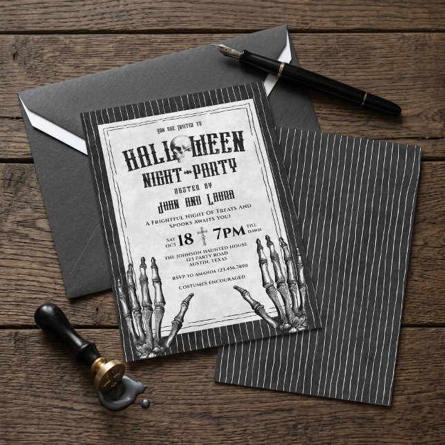 Invitation de soirée Halloween squelette gothique  (Vintage Gothic Skeleton Halloween Night Party Invi Invitation)