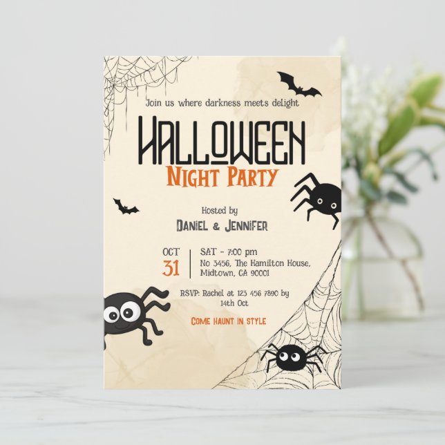 Invitation de soirée Halloween vintage Toile d'ara (Debout devant)