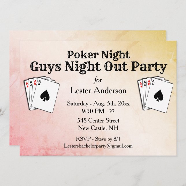 Invitation de soirée poker avec titre personnalisé (Devant / Derrière)
