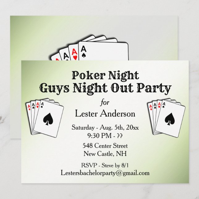 Invitation de soirée poker verte avec titre person (Devant / Derrière)