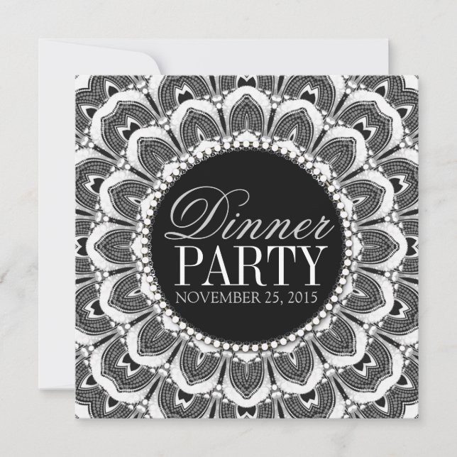 Invitation de soirée tribale Daisy noir et blanc (Devant)