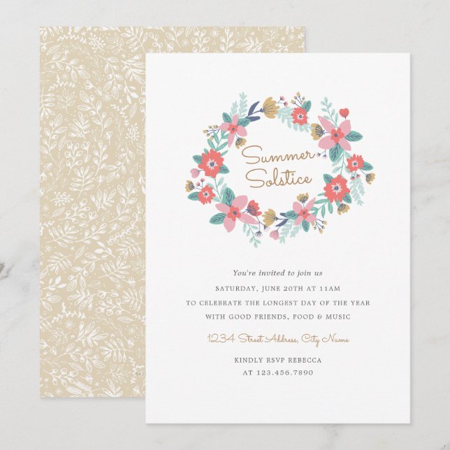 Invitation de solstice d'été de Garden Wreath (Devant / Derrière)