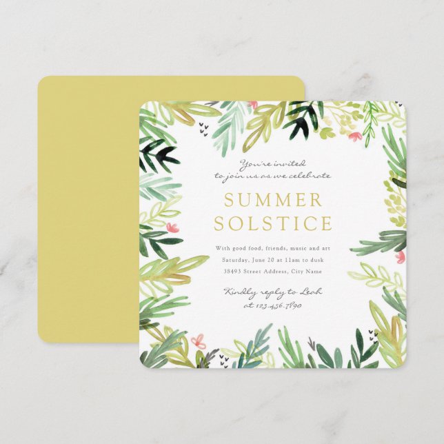 Invitation de solstice d'été de Watercolor Meadow (Devant / Derrière)