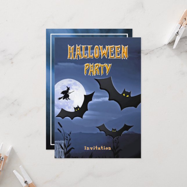 Invitation de sorcière volant pour la fête d'Hallo (Devant/Arrière en situation)