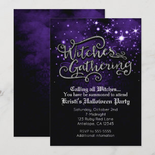 Invitation de sorcières rassemblant violet et noir