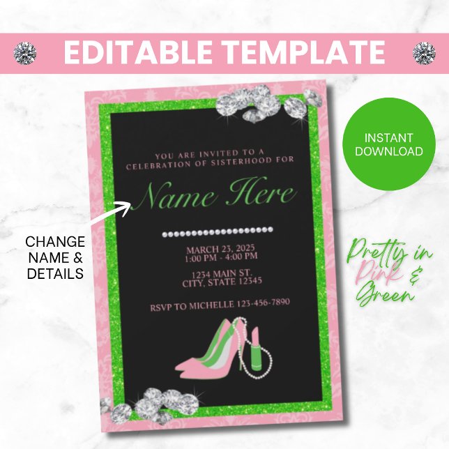Invitation de sororité rose et verte pour la frate (Créateur téléchargé)