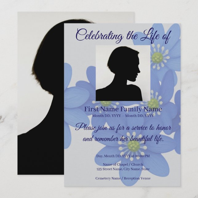 Invitation de souvenir bleu royal (Devant / Derrière)