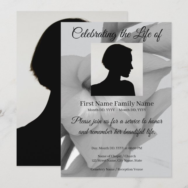 Invitation de souvenir de fleur grise (Devant / Derrière)