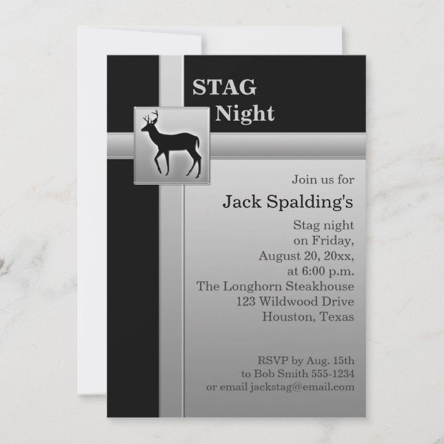 Invitation de Stag noir et argent (Devant)