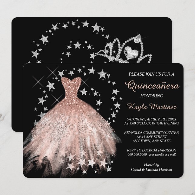 Invitation de Star Shimmer Peach Quinceanera (Devant / Derrière)
