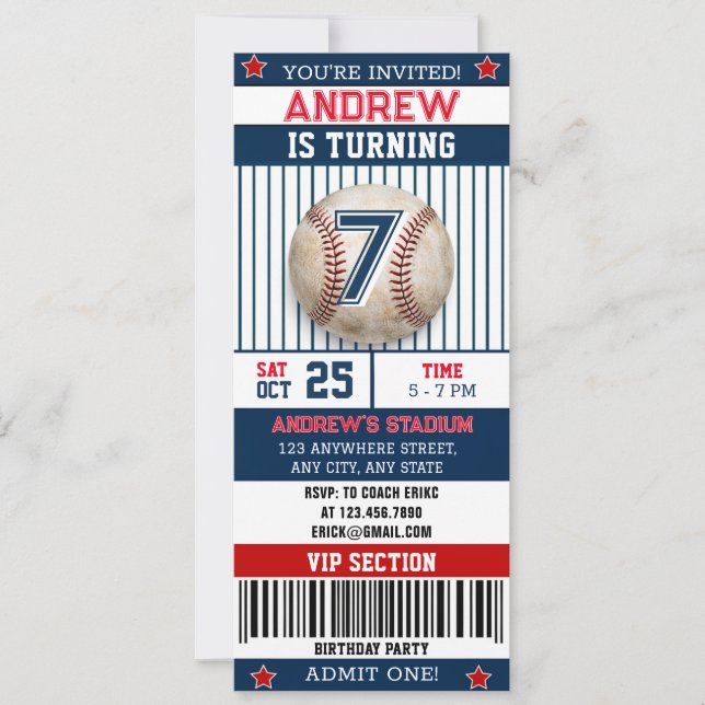 Invitation de style billet de baseball personnalis (Devant)