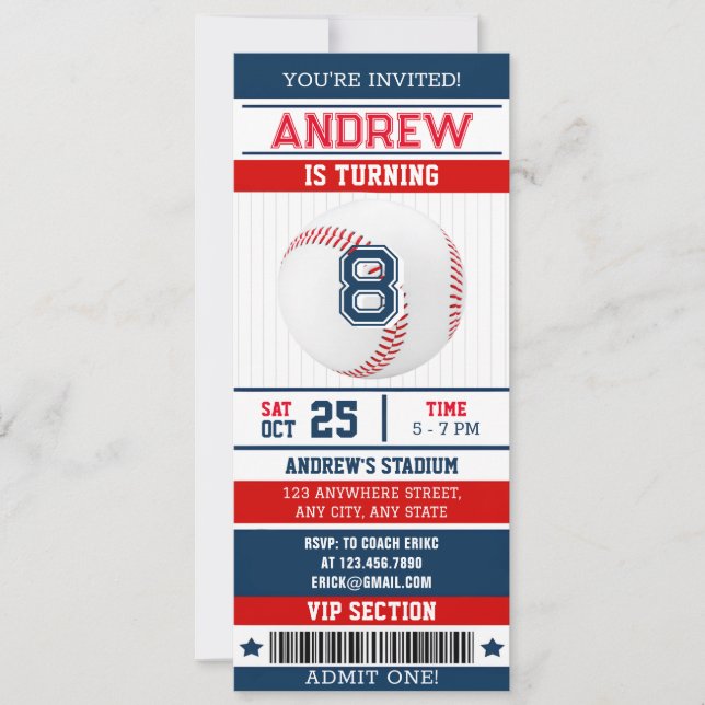 Invitation de style billet de baseball personnalis (Devant)