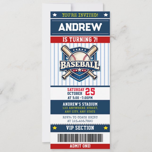 Invitation de style billet de baseball sportif per (Devant)