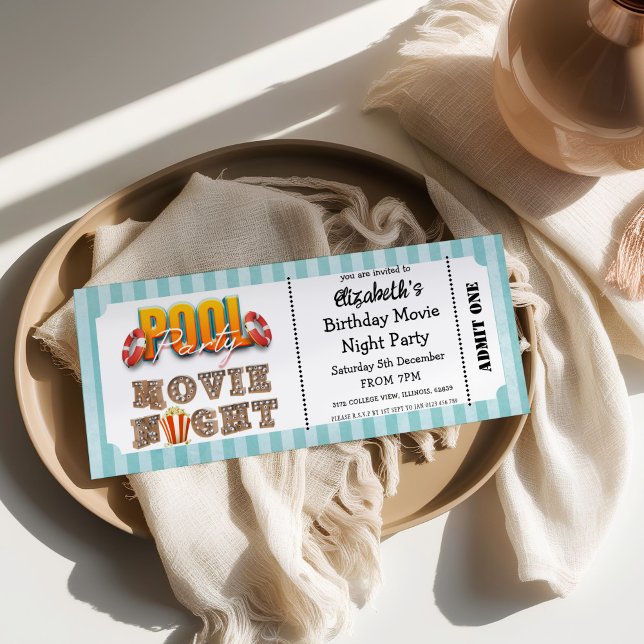 Invitation de style billet pour une soirée piscine (Créateur téléchargé)