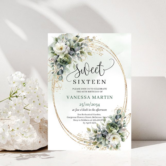 Invitation de style bohème pour une douce Seizaine (Greenery Foliage Sweet Sixteen Boho Style Invite)