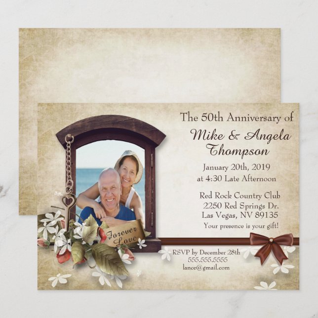 Invitation de style vintage pour le 50e anniversai (Devant / Derrière)