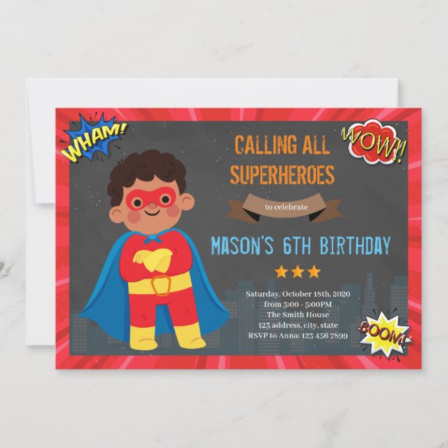Invitation de super-héros de garçon africain (Devant)