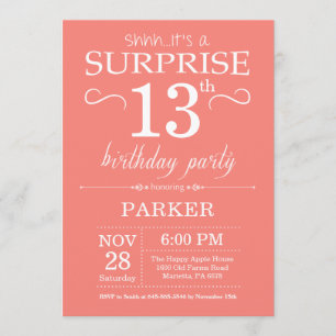 Invitation de surprise 13e anniversaire Coral
