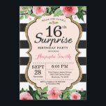 Invitation de surprise 16e anniversaire Floral<br><div class="desc">Invitation surprise 16e anniversaire pour ado,  dame. Sweet sixteen. Invitation de la fête d'anniversaire Black and Gold. Parties scintillant d'or. Fleur florale d'aquarelle rose. Grandes taches noires et blanches. Numérique imprimable.
Pour plus de personnalisation,  cliquez sur le bouton "Customiser" et utilisez notre outil de conception pour modifier ce modèle.</div>