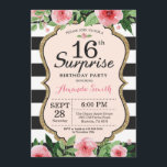 Invitation de surprise 16e anniversaire Floral<br><div class="desc">Invitation surprise 16e anniversaire pour ado,  dame. Sweet sixteen. Invitation de la fête d'anniversaire Black and Gold. Parties scintillant d'or. Fleur florale d'aquarelle rose. Grandes taches noires et blanches. Numérique imprimable.
Pour plus de personnalisation,  cliquez sur le bouton "Customiser" et utilisez notre outil de conception pour modifier ce modèle.</div>