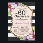 Invitation de surprise 60e anniversaire Femmes flo<br><div class="desc">Invitation surprise 60e anniversaire pour les femmes. Invitation de la fête d'anniversaire Black and Gold. Parties scintillant d'or. Fleur Florale d'aquarelle violette. Grandes taches noires et blanches. Numérique imprimable.
Pour plus de personnalisation,  cliquez sur le bouton "Customiser" et utilisez notre outil de conception pour modifier ce modèle.</div>