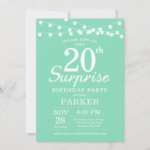 Invitation de surprise d'anniversaire 20 ans vert 