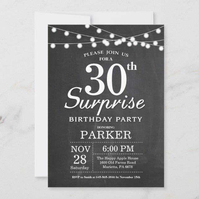Invitation de surprise d'anniversaire de 30 ans Ta (Devant)