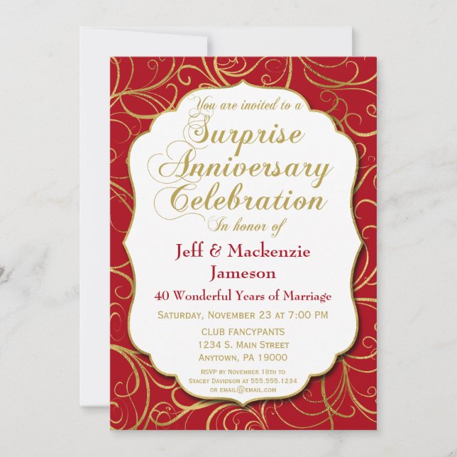 Invitation de surprise d'anniversaire de mariage T (Devant)