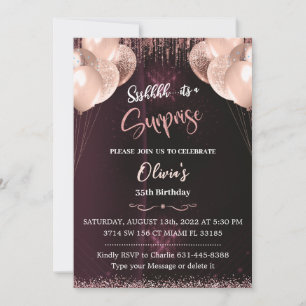 Invitation de surprise d'anniversaire rose gold po