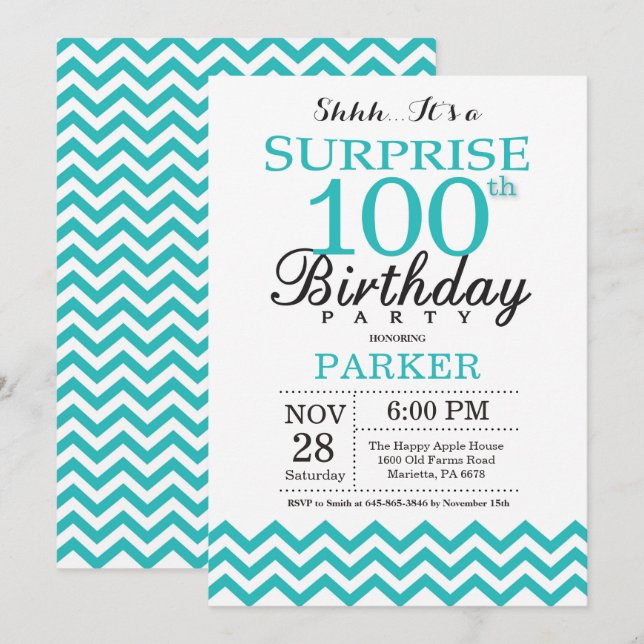 Invitation de surprise pour les 100 ans Anniversai (Devant / Derrière)