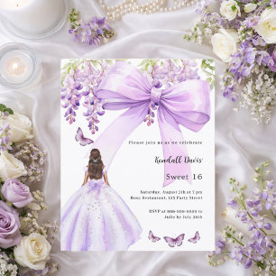 Invitation de Sweet 16 robe florale à ruban lavand