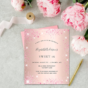 Invitation de Sweet 16 rose gold et paillettes ros