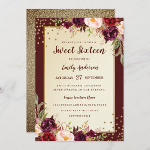 Invitation de Sweet sixteen de Bourgogne Gold Flor