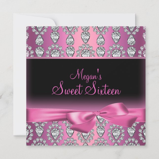 Invitation de Sweet sixteen de diamant rose & Bow (Devant)