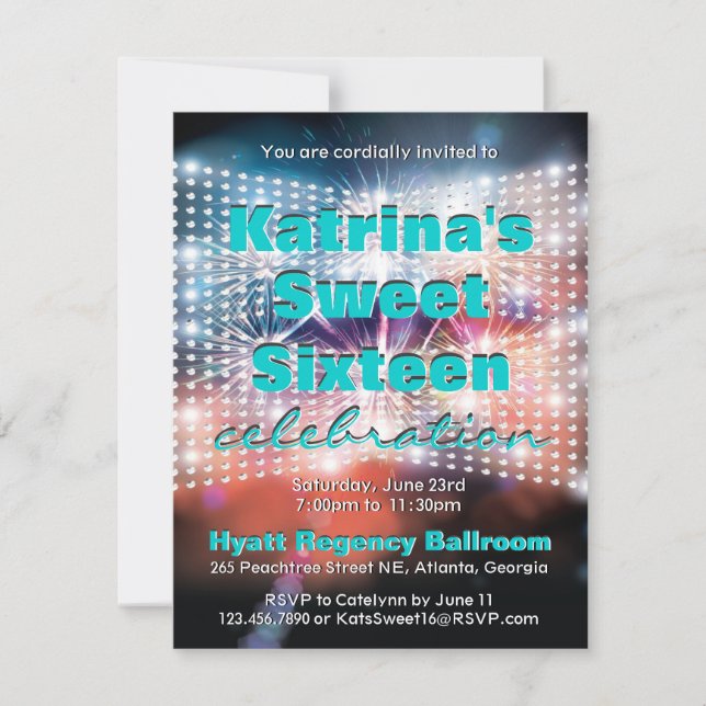 Invitation de Sweet sixteen de feux d'artifice et  (Devant)