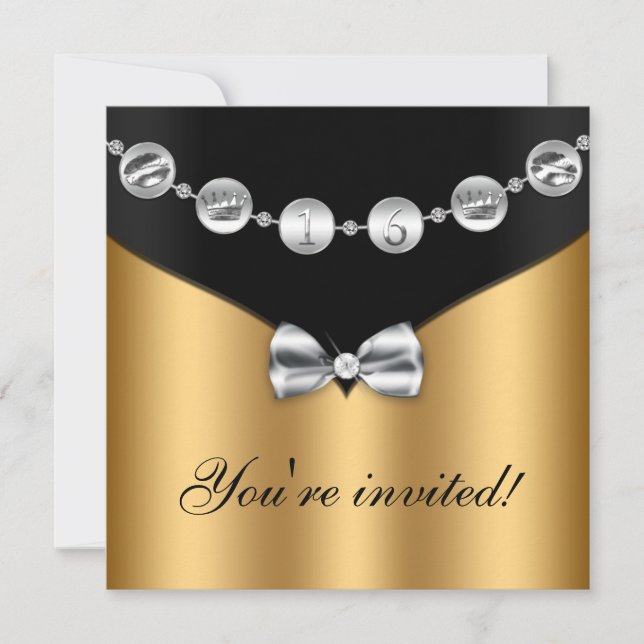 Invitation de Sweet sixteen de l'Argent noir en or (Devant)