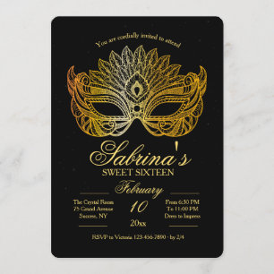 Invitation de sweet sixteen de mascarade de masque